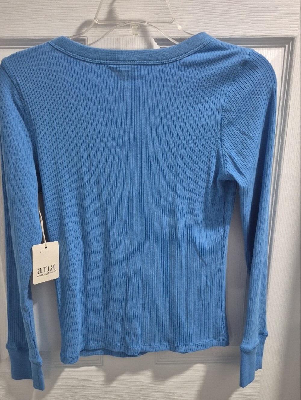 a.n.a Ribbed Long-Sleeve Henley Top in Bright Blue - Picture 3 of 4